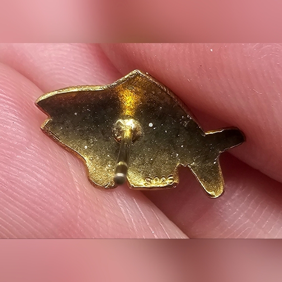 Vintage Sterling Gold Plated Handmade Enamel Cloisonne Fish Shape Stud Earrings - Picture 5 of 6